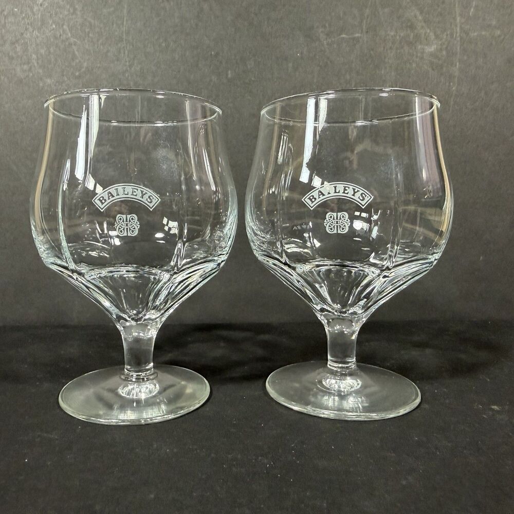 Set of 2 Baileys Irish Cream Snifter Pedestal Glasses Clear Mint